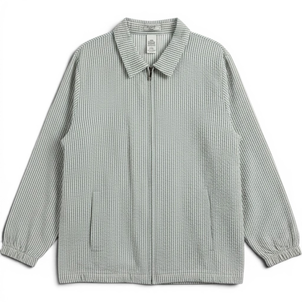 Vtg Women's XL Jacket Sage Green White Seersucker Striped Cotton Full Zip NWT